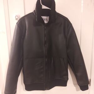 Zara Men's Collared Faux Leather Jacket